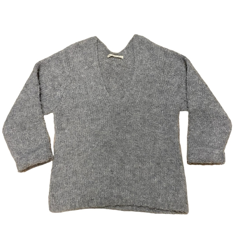 Lauren Manoogian Alpaca Hand Knit V Neck Sweater Grey Loomed Peru Slouchy Boxy
